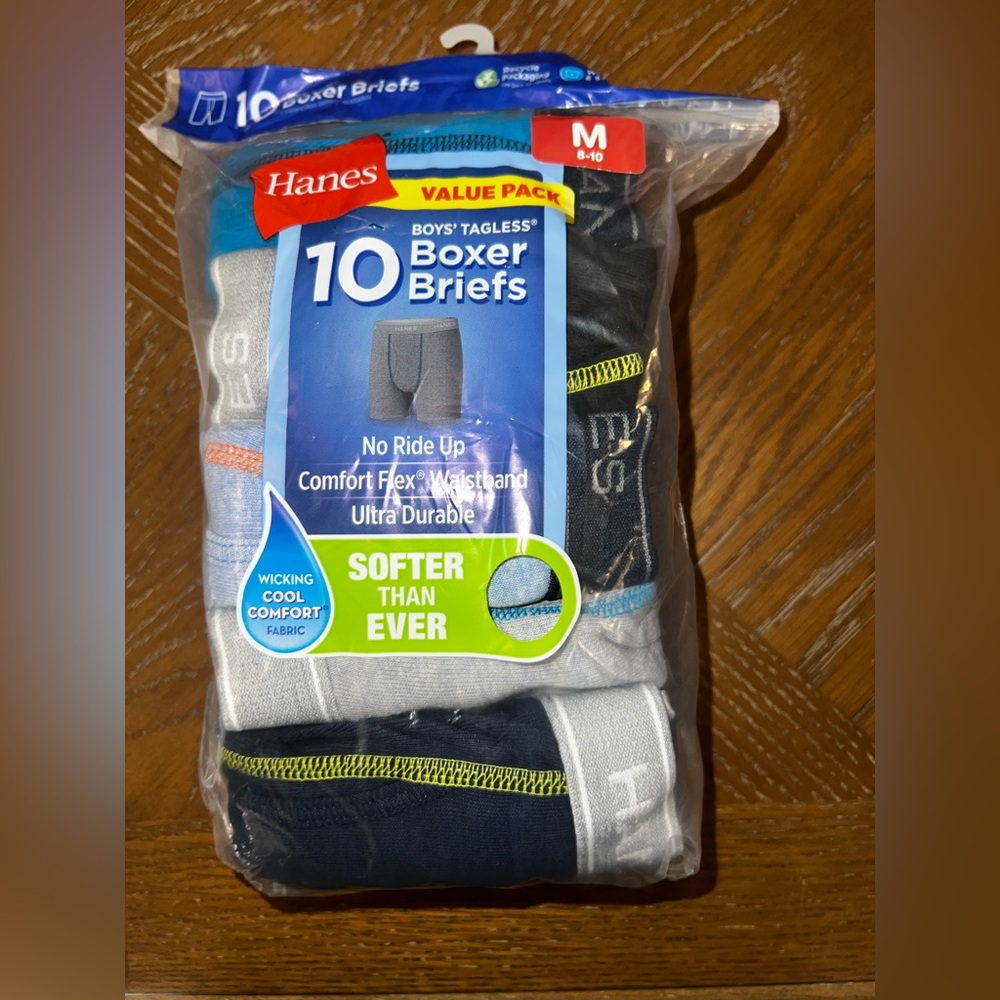 Hanes Boys’ Comfort Flex Tagless Boxer Briefs, 10 Pack, Sizes M-XL